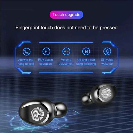 Wireless Earbuds For Commuting And Workouts With Case showing fingerprint touch controls, LED display, Bluetooth 5.0 pairing