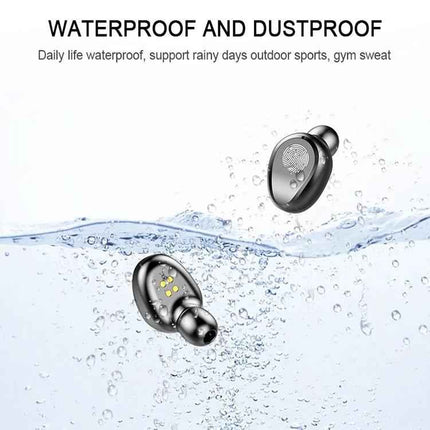 Wireless Earbuds For Commuting And Workouts With Case showing waterproof black earbuds with charging case LED display