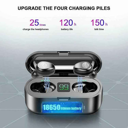Wireless Earbuds For Commuting And Workouts With Case showing digital LED display and charging case
