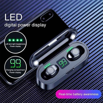 Wireless Earbuds For Commuting And Workouts With Case showing LED digital battery display on charging case