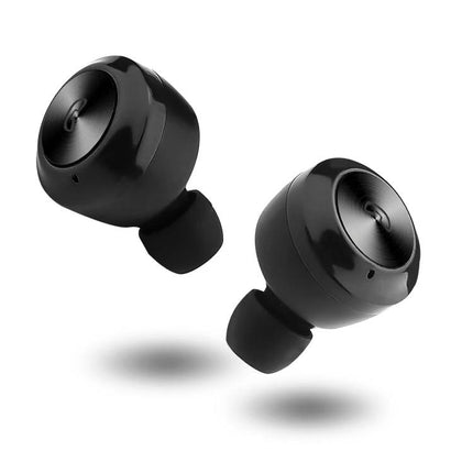 Wireless Bluetooth Earbuds With Magnetic Charging Case For Commuting black compact true wireless earbuds shown floating