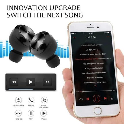 Wireless Bluetooth Earbuds With Magnetic Charging Case For Commuting shown with smartphone music playback and compact magnetic charging case