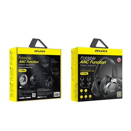 Awei Foldable Bluetooth Headset For Commuting And Remote Work foldable ANC Bluetooth headset in yellow retail packaging