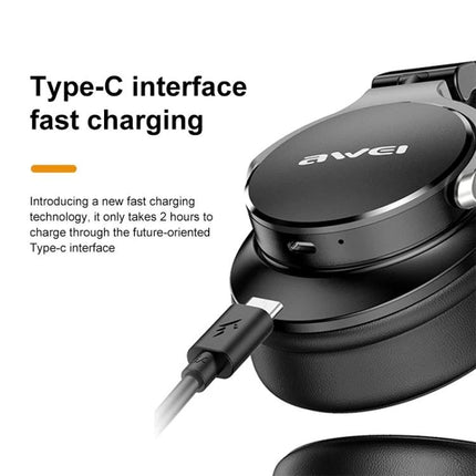 Awei Foldable Bluetooth Headset For Commuting And Remote Work with Type-C fast charging and ANC, compact foldable design
