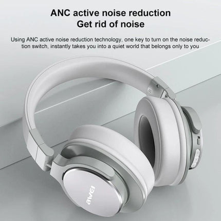 Awei Foldable Bluetooth Headset For Commuting And Remote Work white ANC over‑ear headphones folded for travel and calls
