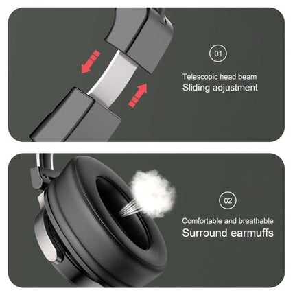 Awei Foldable Bluetooth Headset For Commuting And Remote Work showing telescopic sliding headbeam and breathable surround earmuffs