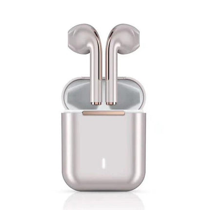 True Wireless Earbuds With Charging Case For Commuting And Calls sleek rose gold J18 TWS with pocketable charging box, ideal for commuting