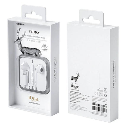 WK Wired In-Ear Earphones With 8-Pin Connector For Commuting white packaged WK Y19 MAX earphones display