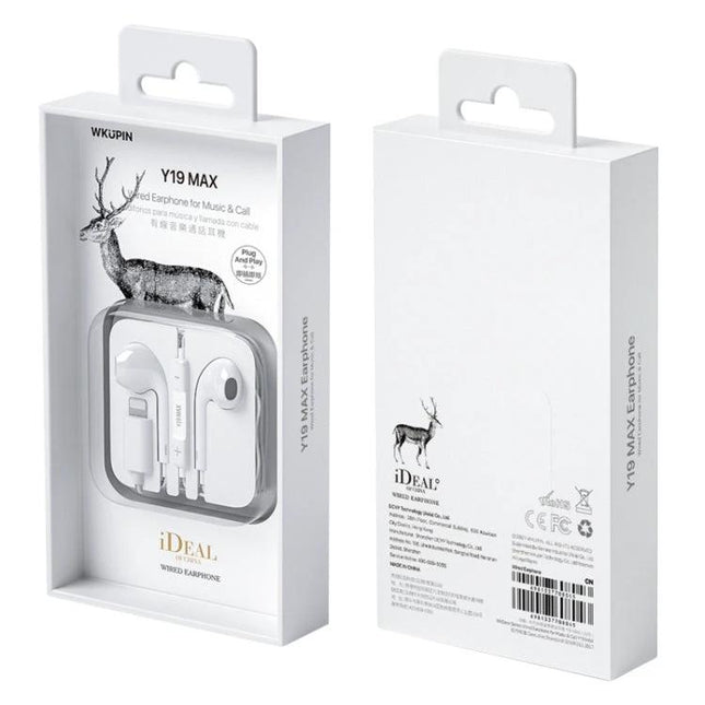 WK Wired In-Ear Earphones With 8-Pin Connector For Commuting white packaged WK Y19 MAX earphones display
