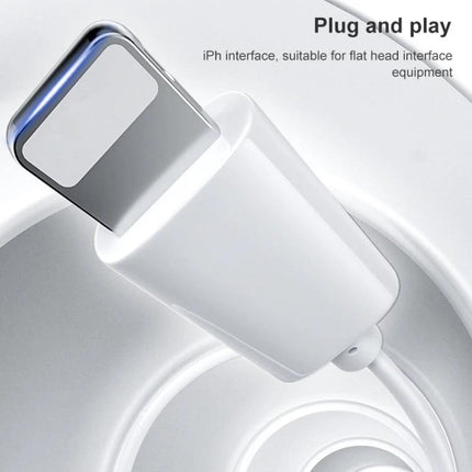 WK Wired In-Ear Earphones With 8-Pin Connector For Commuting white 8-pin plug close-up showing cable and connector