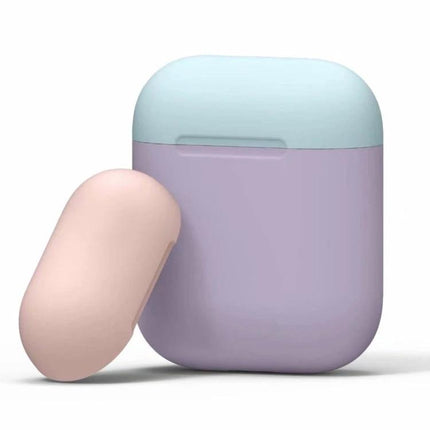 Daily Protective Case for Apple AirPods on the Go in pastel purple and blue showing compact pocket-friendly protection with charging access