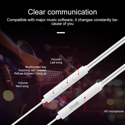 IVON Wired 3.5mm Stereo Earphones For Commuting, Gym And Home slim inline remote with volume, mic and silicone ear tips