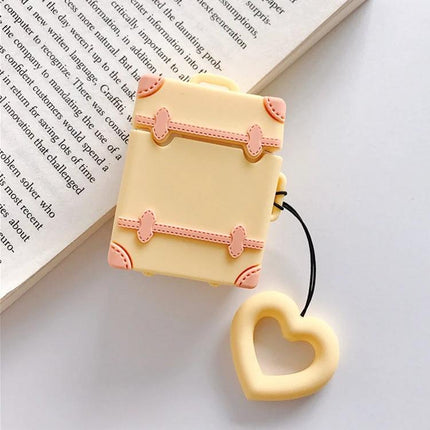 Protective Silicone Case for Daily AirPods Carry in Bright Colors - compact dustproof yellow suitcase design with heart keychain