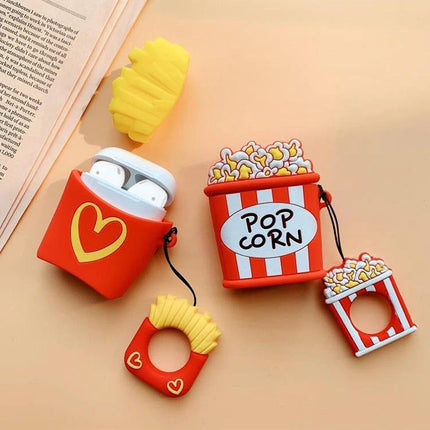 Silicone Protective Case for Apple AirPods in Daily Routines red popcorn-and-fries novelty silicone case protecting AirPods while commuting or outings