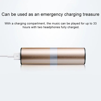 Drawer Style Ear In Wireless Earbuds With Slide Case showcasing slim slide charging case as emergency power bank and earbuds ready