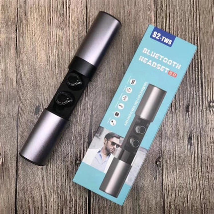 Drawer Style Ear In Wireless Earbuds With Slide Case shown in silver slide charging case, compact ear‑in TWS for commuting