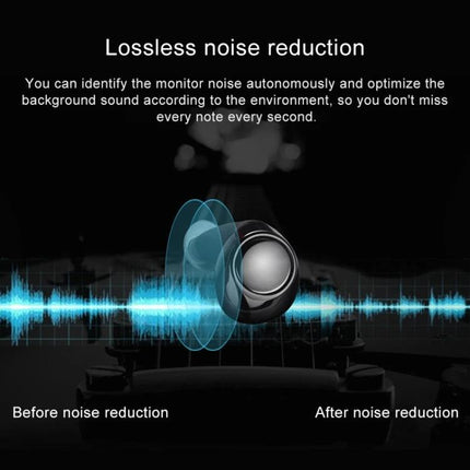 Drawer Style Ear In Wireless Earbuds With Slide Case showcasing lossless noise reduction waveform and before after comparison