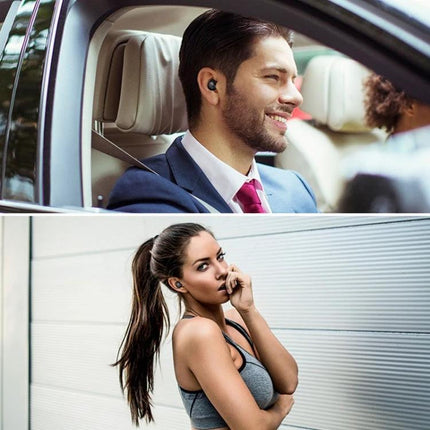 Drawer Style Ear In Wireless Earbuds With Slide Case worn during commute and workouts, slim slide charging case for portability