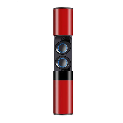 Drawer Style Ear In Wireless Earbuds With Slide Case in red, compact slide charging case with two blue‑ring ear‑in TWS buds
