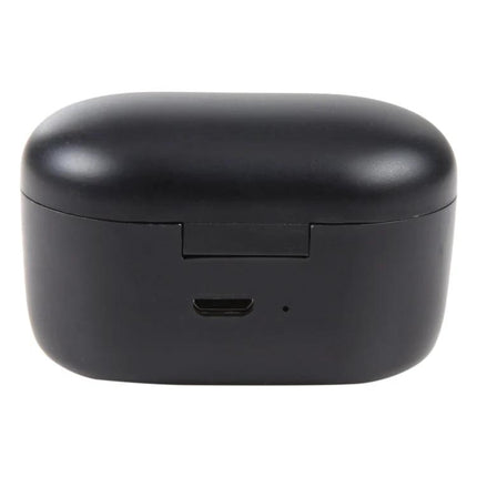 True Wireless Earbuds Black For Daily Listening And Hands Free Calls compact black charging case with USB port and LED