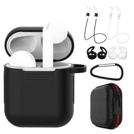 Essential Silicone Case for Apple AirPods During Daily Activities - Black dustproof protective case with carabiner and earbud accessories