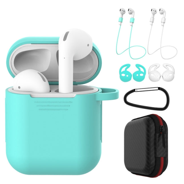 Essential Silicone Case for Apple AirPods During Daily Activities in mint blue showing dustproof anti-fouling protection and accessories