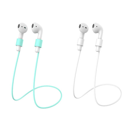 Essential Silicone Case for Apple AirPods During Daily Activities shown on mint and white wired earbuds to protect against dust and light impacts