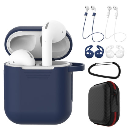 Essential Silicone Case for Apple AirPods During Daily Activities navy blue protective silicone case with earbuds and accessories
