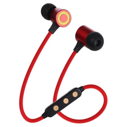 Wireless Sports Neckband Headphones With Magnetic Earbuds in red with magnetic earbuds, Bluetooth controls, TF playback, sporty design