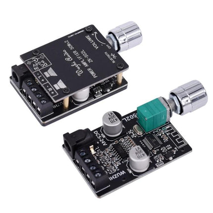 Bluetooth Stereo Amplifier Board for DIY Speakers with Enclosure showing compact PCB, volume knob and connectors for custom speaker builds