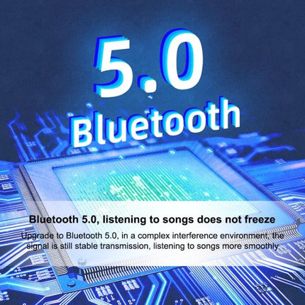 Bluetooth Stereo Amplifier Board for DIY Speakers with Enclosure shown with Bluetooth 5.0 chip and circuit graphics