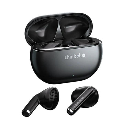Lenovo True Wireless Earbuds For Commuting And Calls in black with charging case, compact low-latency TWS for commuting