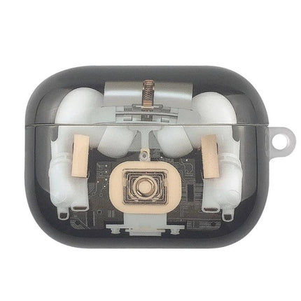 Protective Case for AirPods Pro in Daily Commutes and Activities showcasing cyber mechanical transparent design protecting AirPods from scratches and dirt