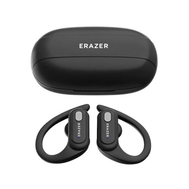 Lenovo Sports Earphones With Ear Hook Fit For Running with compact charging case and LED display, black ear-hook earbuds