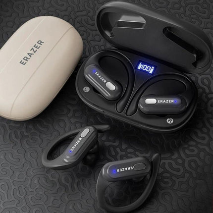 Lenovo Sports Earphones With Ear Hook Fit For Running black ear-hook Bluetooth earbuds in charging case with LED display