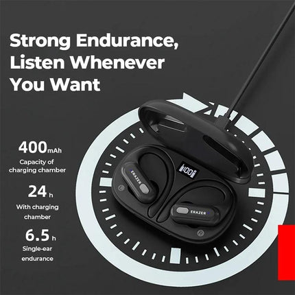 Lenovo Sports Earphones With Ear Hook Fit For Running in charging case showing LED display and secure ear-hook design
