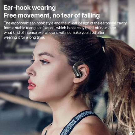 Lenovo Sports Earphones With Ear Hook Fit For Running showing ear-hook design on a woman running for stable workout audio