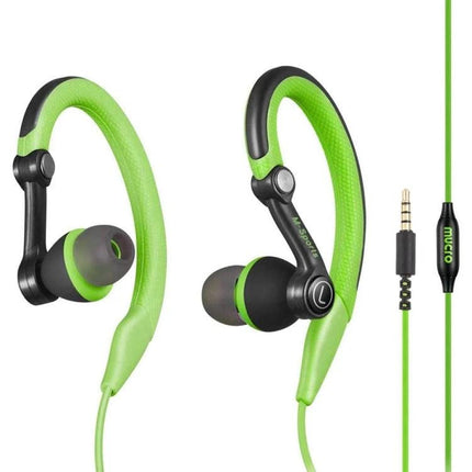 Mucro Wired In Ear Sport Earhook Headphones For Running And Gym Use - green earhook earbuds with mic