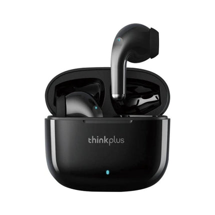 Lenovo Wireless Earphones For Daily Commute Use Comfort Fit sleek black LP40 Pro earbuds in open charging case, Bluetooth 5.1, IPX4