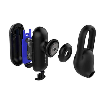 Wireless Bluetooth Earbuds For Commuting And Hands Free Calls compact black exploded-view earbud with earhook and charging case