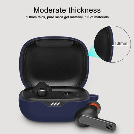 Practical Silicone Case for Protecting Earphones in Daily Life shown as navy blue 1.8mm silicone protective earphone case with earbuds