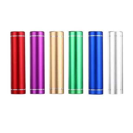 Daily Essential Charger for Phones and Tablets on the Move - compact cylindrical portable power bank in red purple gold green blue and silver