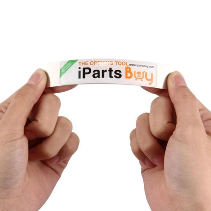 iPartsBuy Flexible Blade Tool for Smartphone Screen Repair shown being flexed by hands, metal opening tool for phone and tablet screen repair