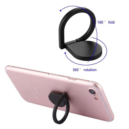 Stylish Drops of Water Ring Stand for Hands-Free Smartphone Use attached to pink phone showing 180° fold and 360° rotation