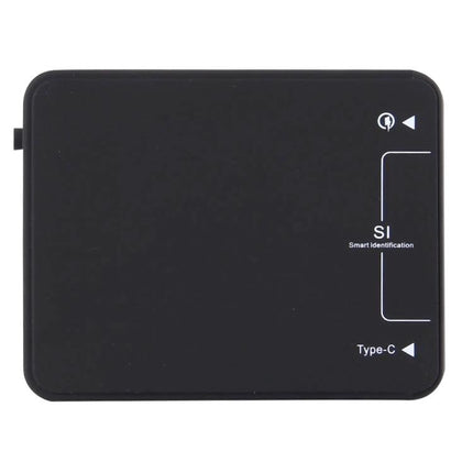 Multi-Port USB Charger for Everyday Home Device Use top view of black six-port charger with Type-C and Smart Identification labels