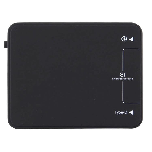 Multi-Port USB Charger for Everyday Home Device Use top view of black six-port charger with Type-C and Smart Identification labels