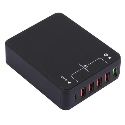 Multi-Port USB Charger for Everyday Home Device Use - black 6-port desktop USB charger reduces cable clutter and charges phones, tablets, and gadgets simultaneously