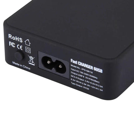Multi-Port USB Charger for Everyday Home Device Use black 6-port fast charger compact unit reducing cable clutter