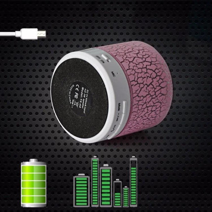 Compact Bedside Speaker With Ambient Night Light For Hands Free Calls pink cracked finish compact speaker on bedside