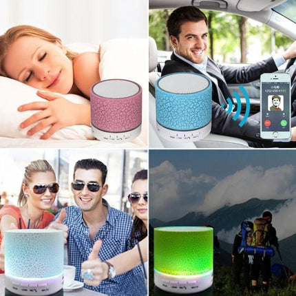 Compact Bedside Speaker With Ambient Night Light For Hands Free Calls shown in bedroom, car, outdoors and social use scenarios